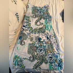 Connected Apparel Blue Green Paisley Midi Dress